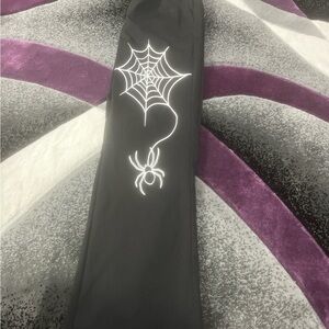 SHEIN Black Pants with White Spider Web Design